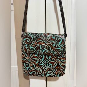 ❤️ Patricia Nash Balluri genuine leather Turquoise western crossbody purse
